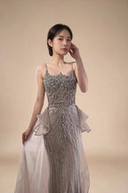 2026 Luxury Caramel Crystal Beaded Spaghetti Strap Mermaid Evening Dress Gowns for Formal Party DLA72810A Customized | Nightbubo