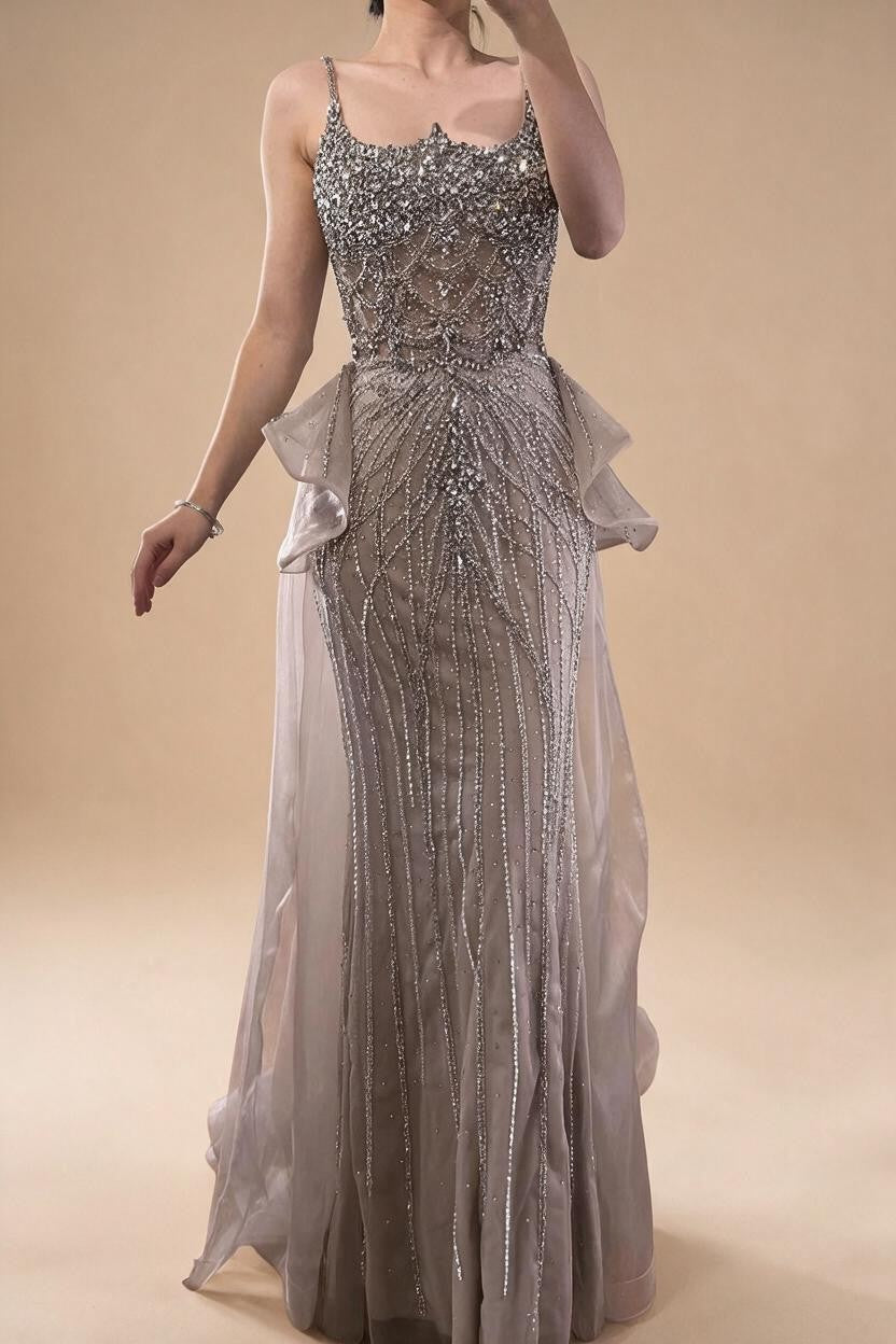 2026 Luxury Caramel Crystal Beaded Spaghetti Strap Mermaid Evening Dress Gowns for Formal Party DLA72810A Customized | Nightbubo