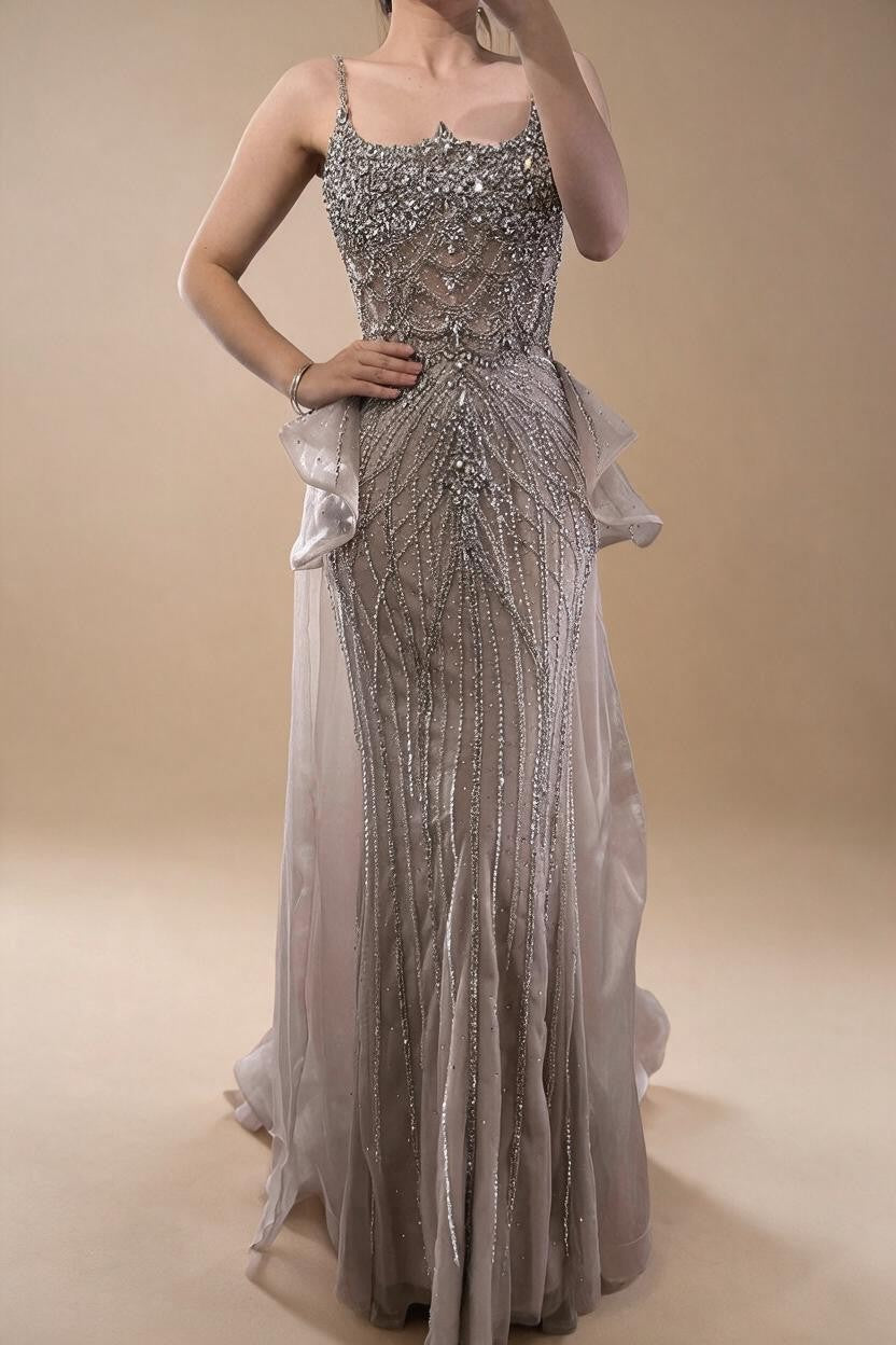 2026 Luxury Caramel Crystal Beaded Spaghetti Strap Mermaid Evening Dress Gowns for Formal Party DLA72810A Customized | Nightbubo