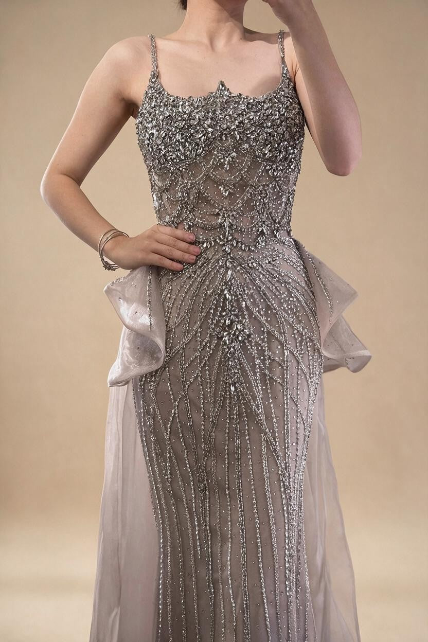 2026 Luxury Caramel Crystal Beaded Spaghetti Strap Mermaid Evening Dress Gowns for Formal Party DLA72810A Customized | Nightbubo