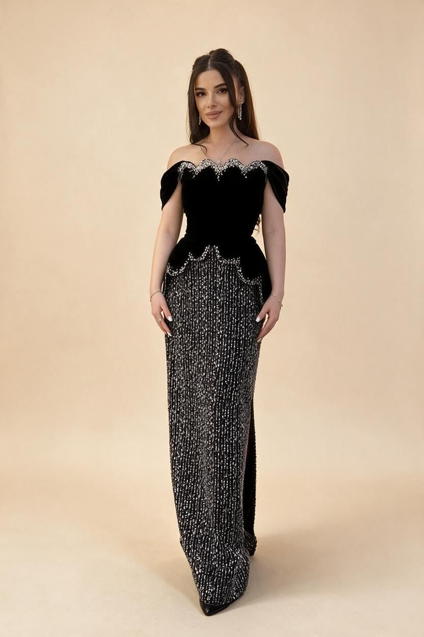 Black Off Shouder Mermaid Beaded Evening Dresses Women Party Gowns for Formal Occasion DLA73206 Customized | Nightbubo