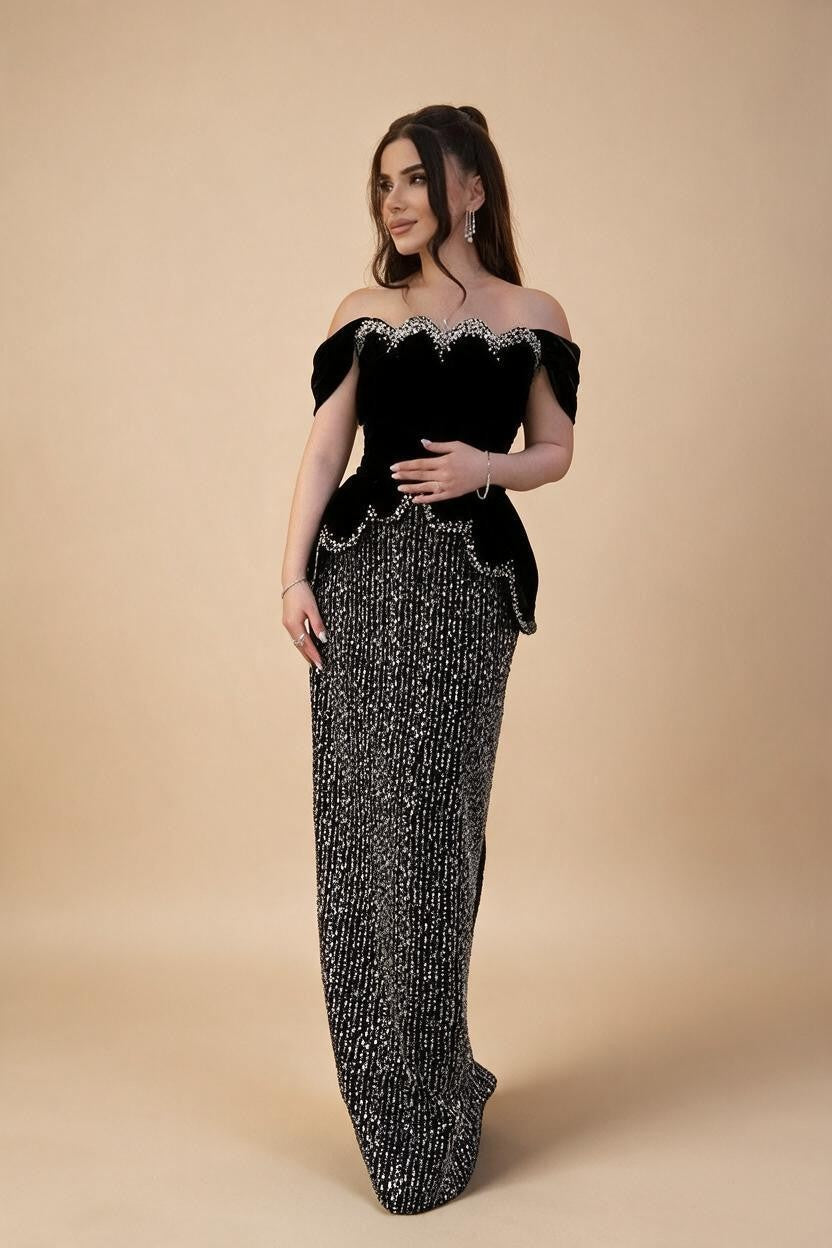 Black Off Shouder Mermaid Beaded Evening Dresses Women Party Gowns for Formal Occasion DLA73206 Customized | Nightbubo