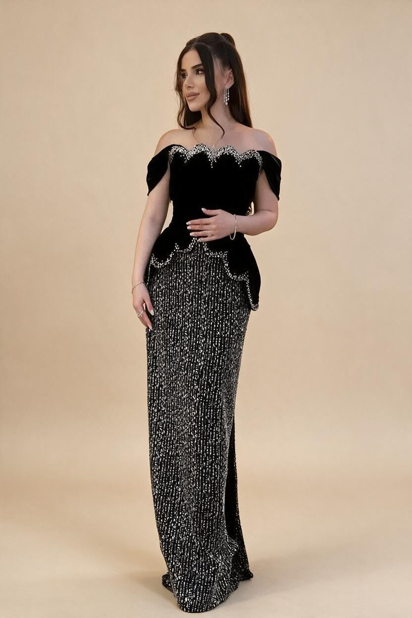 Black Off Shouder Mermaid Beaded Evening Dresses Women Party Gowns for Formal Occasion DLA73206 Customized | Nightbubo
