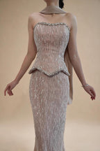 Luxury Beaded Evening Dresses Strapless Peplum Vestidos De Fiesta Wedding Party Formal Wear Gown for Women DLA73076A | Nightbubo
