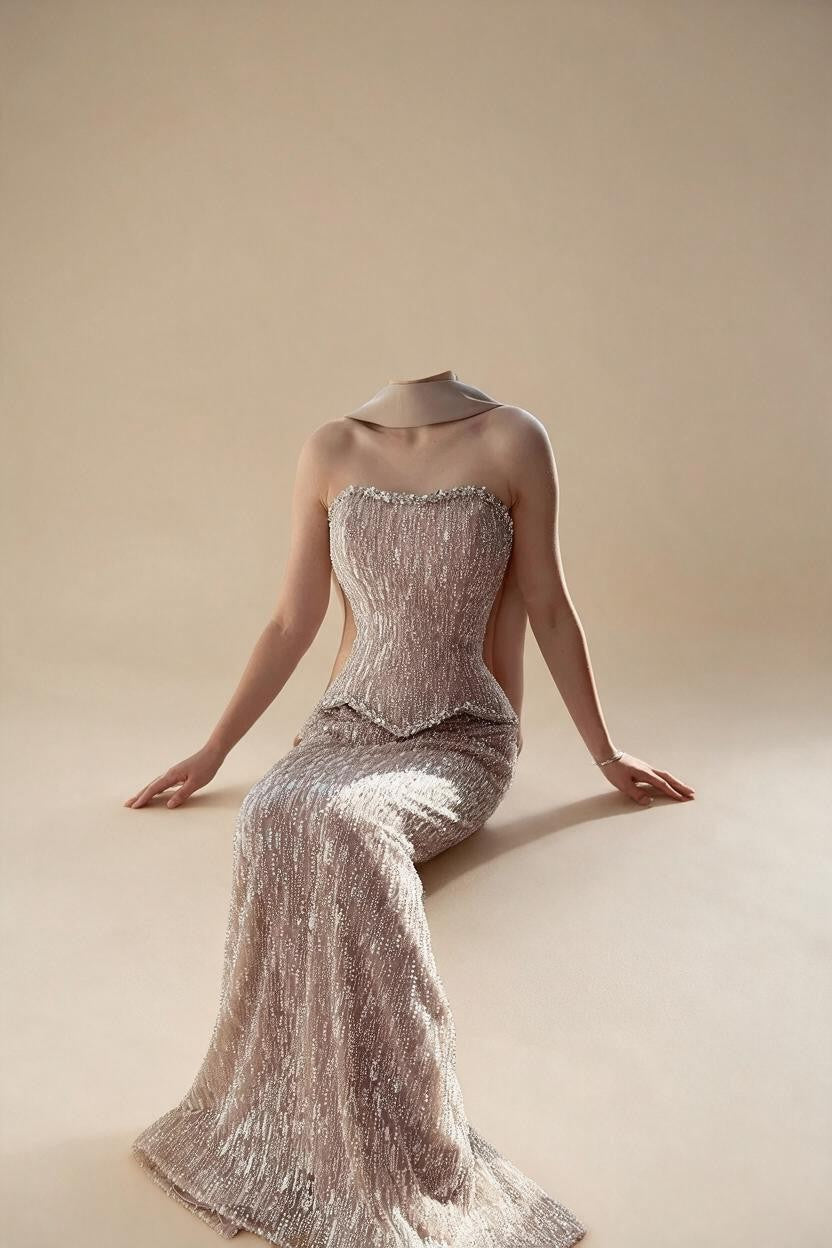 Luxury Beaded Evening Dresses Strapless Peplum Vestidos De Fiesta Wedding Party Formal Wear Gown for Women DLA73076A | Nightbubo
