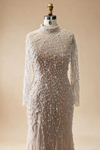 Luxury Saudi Arabic Pearls Beaded Nude Mermaid Evening Dresses For Wedding Occasion DLA72345A Customized | Nightbubo