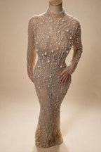 Luxury Saudi Arabic Pearls Beaded Nude Mermaid Evening Dresses For Wedding Occasion DLA72345A Customized | Nightbubo
