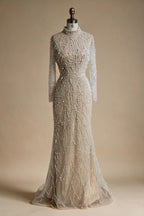 Luxury Saudi Arabic Pearls Beaded Nude Mermaid Evening Dresses For Wedding Occasion DLA72345A Customized | Nightbubo