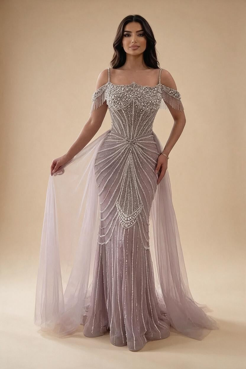2026 Mermaid Evening Gowns Pearl Beaded Tassel Formal Party Dresses for Wedding Guest DLA73148B Customized | Nightbubo