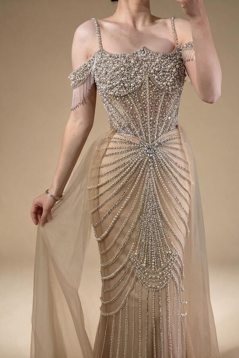 2026 Mermaid Evening Gowns Pearl Beaded Tassel Formal Party Dresses for Wedding Guest DLA73148B Customized | Nightbubo