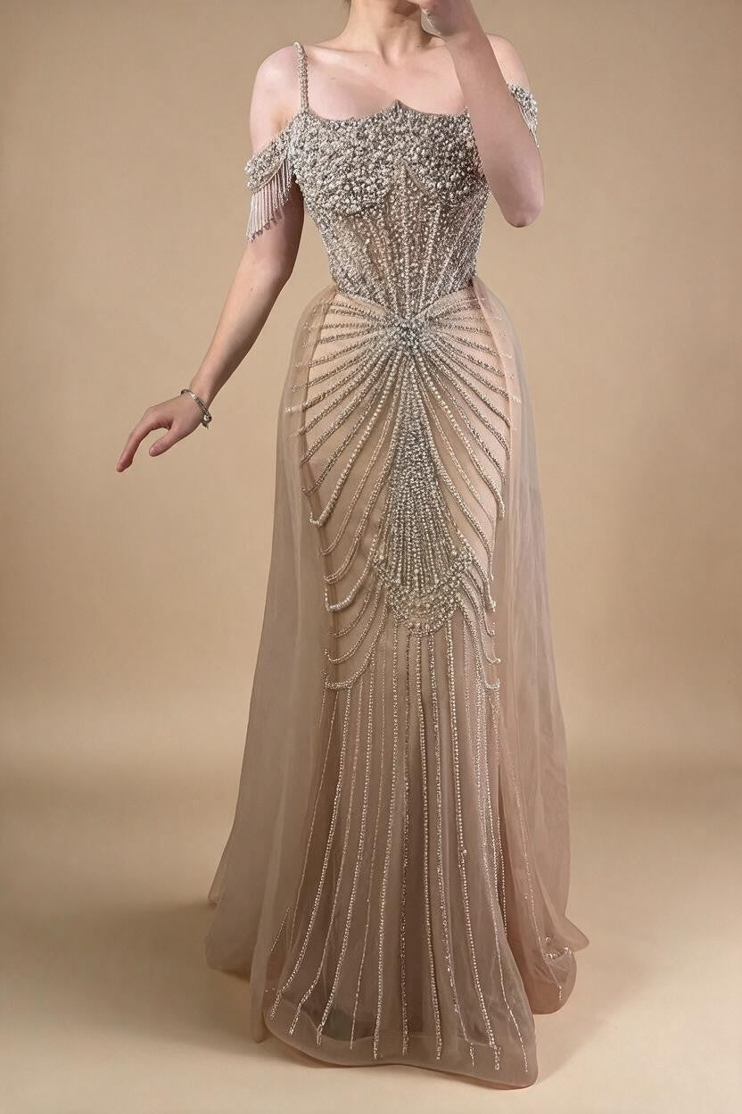 2026 Mermaid Evening Gowns Pearl Beaded Tassel Formal Party Dresses for Wedding Guest DLA73148B Customized | Nightbubo