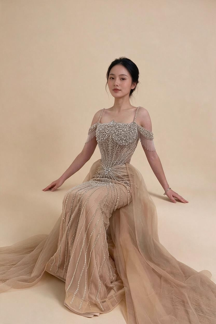 2026 Mermaid Evening Gowns Pearl Beaded Tassel Formal Party Dresses for Wedding Guest DLA73148B Customized | Nightbubo
