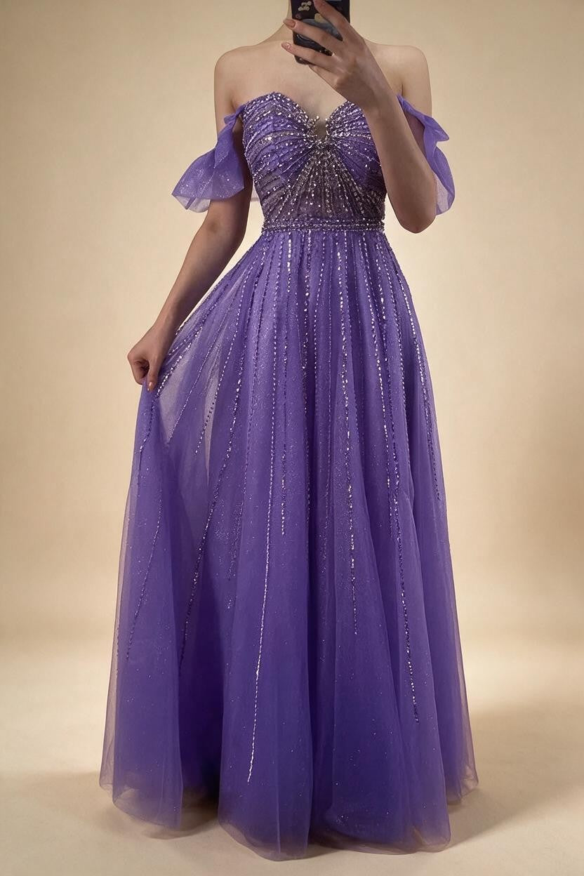 Purple Sleeveless A-Line Beaded Evening Prom Dresses Elegant Party Gowns for Women DLA72324 Customized rts | Nightbubo