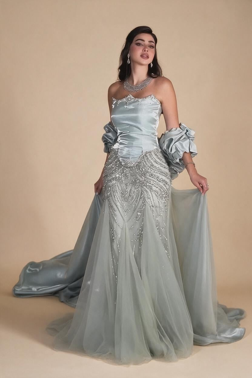Luxury Sage Green Mermaid Evening Dress with Cape 2026 Elegant Beaded Party Gowns for Women DLA73201 Customized | Nightbubo