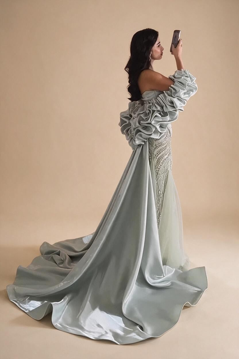 Luxury Sage Green Mermaid Evening Dress with Cape 2026 Elegant Beaded Party Gowns for Women DLA73201 Customized | Nightbubo