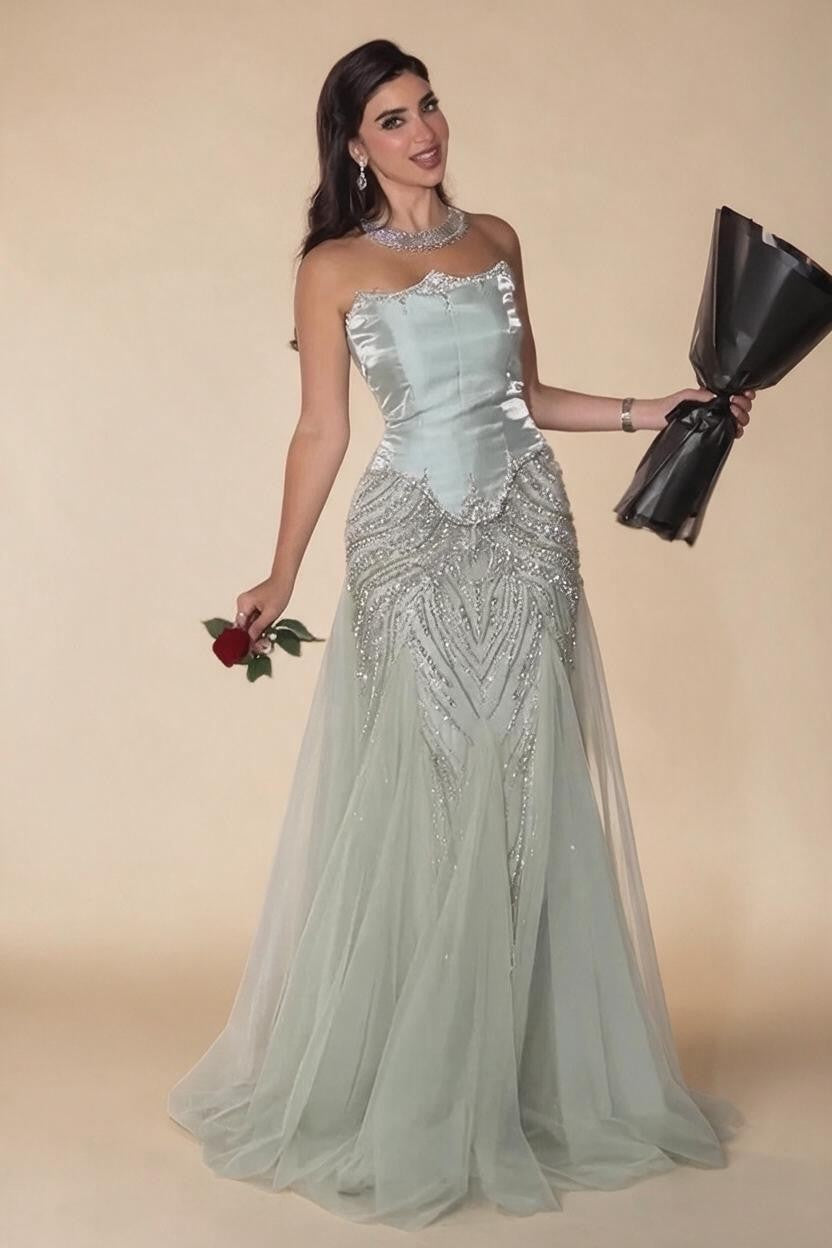 Luxury Sage Green Mermaid Evening Dress with Cape 2026 Elegant Beaded Party Gowns for Women DLA73201 Customized | Nightbubo