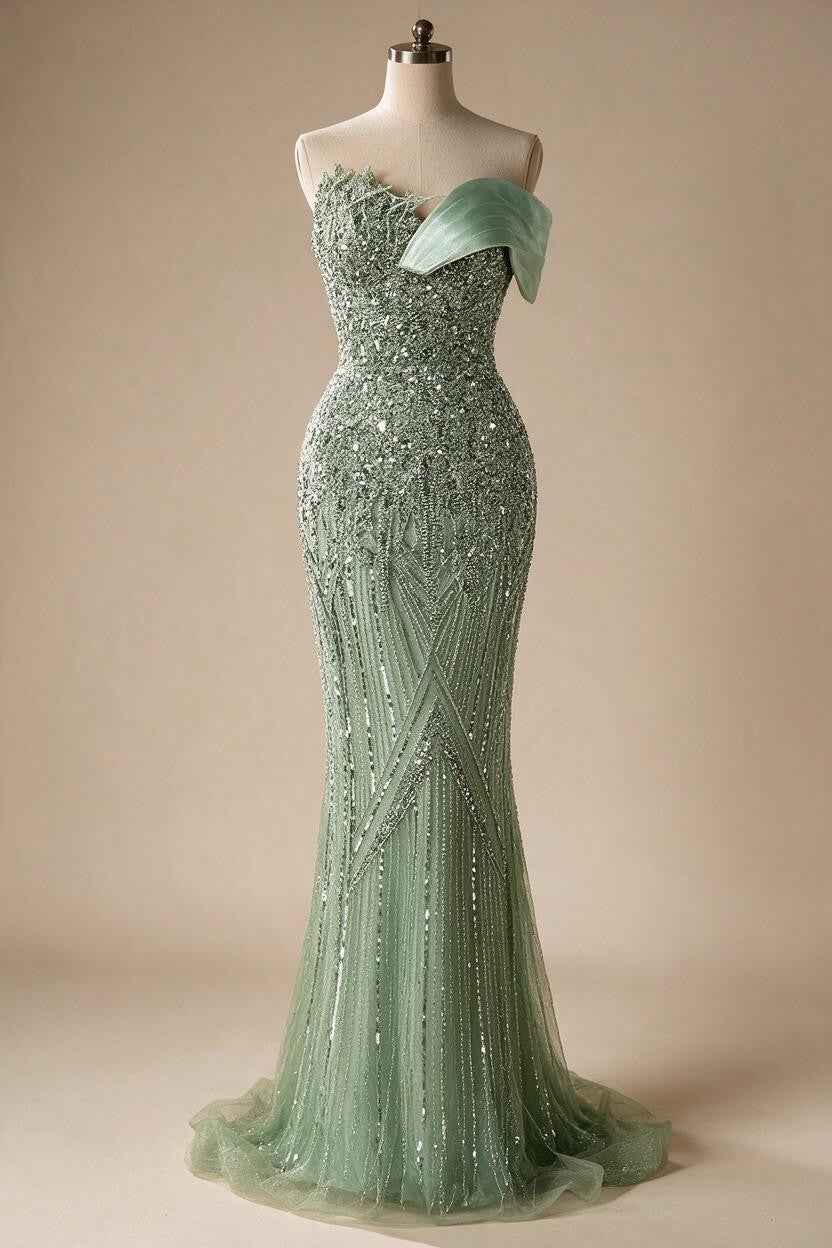 Dubai Grey Mermaid One Shoulder Beaded Long Evening Dresses Gowns For Formal Occasion DLA72650 Customized | Nightbubo
