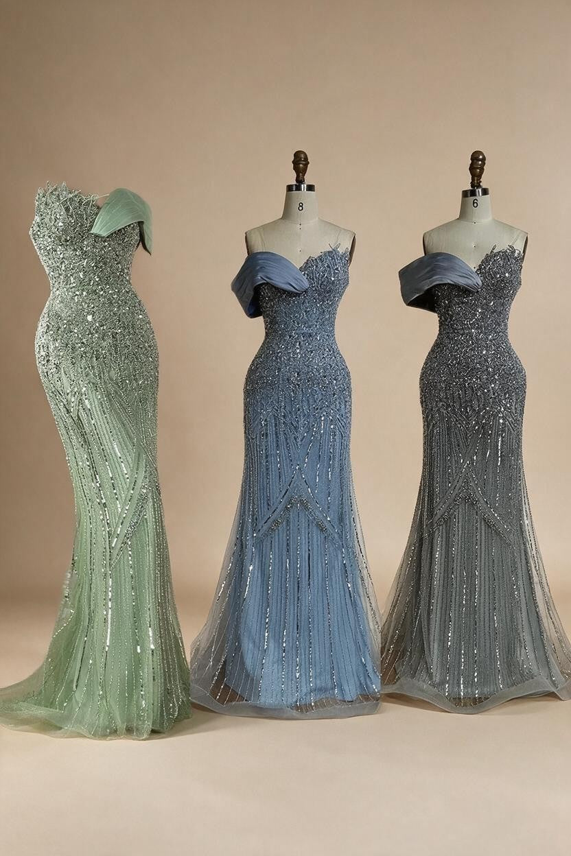 Dubai Grey Mermaid One Shoulder Beaded Long Evening Dresses Gowns For Formal Occasion DLA72650 Customized | Nightbubo