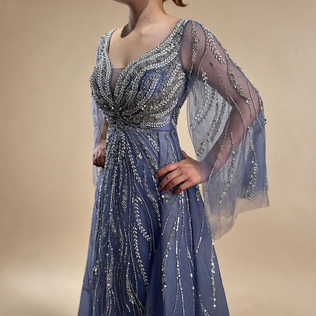Customized Blue A Line Beaded Evening Dresses Arabic Wedding Party Formal Gowns For Women DLA72099 rts | Nightbubo