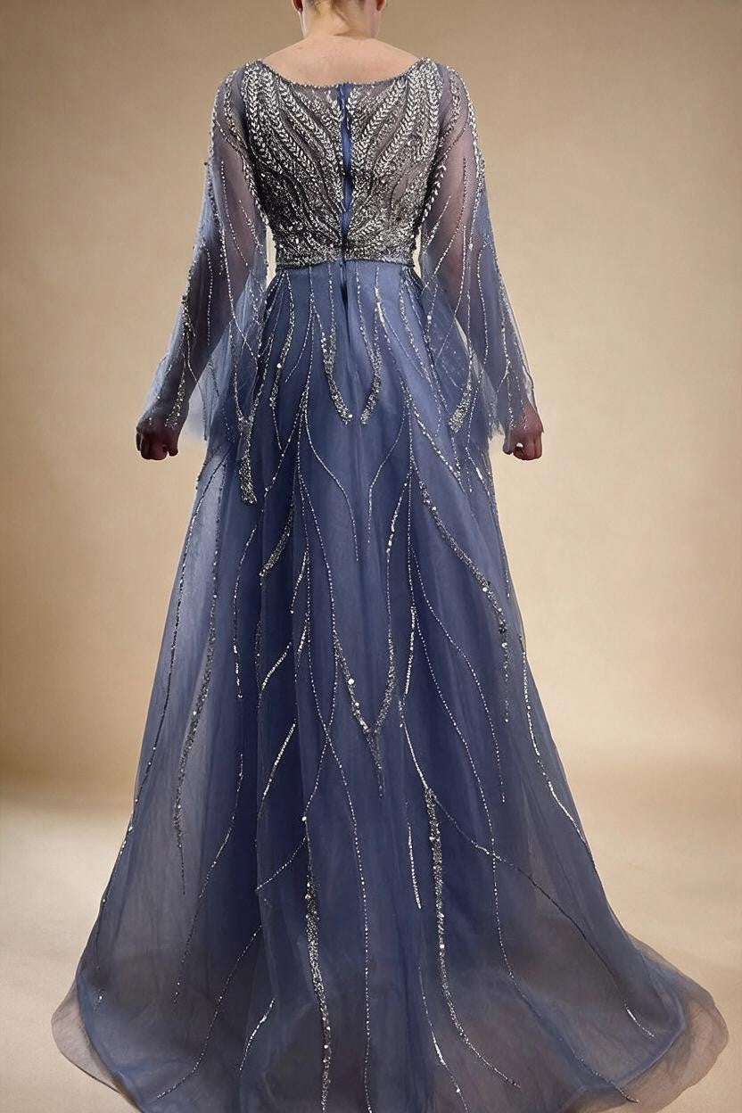 Customized Blue A Line Beaded Evening Dresses Arabic Wedding Party Formal Gowns For Women DLA72099 rts | Nightbubo