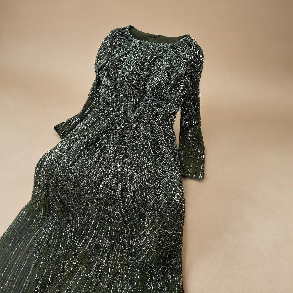 Wine Red Long Sleeves Muslim A-line Evening Dress Pearls Beaded Party Gowns for Women Plus Size Customized DLA72738B | Nightbubo