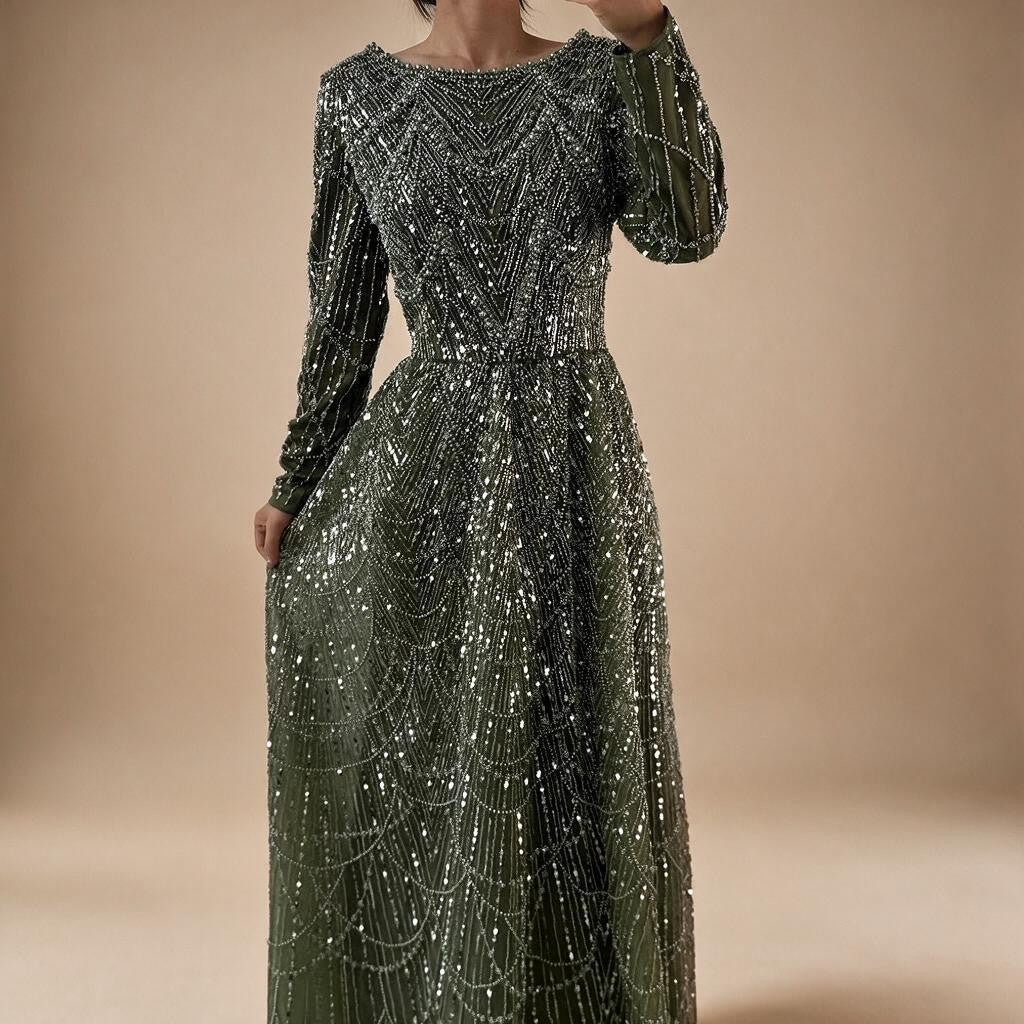 Wine Red Long Sleeves Muslim A-line Evening Dress Pearls Beaded Party Gowns for Women Plus Size Customized DLA72738B | Nightbubo