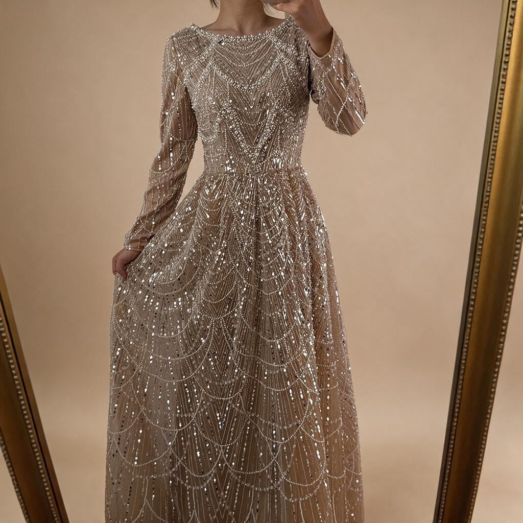 Wine Red Long Sleeves Muslim A-line Evening Dress Pearls Beaded Party Gowns for Women Plus Size Customized DLA72738B | Nightbubo