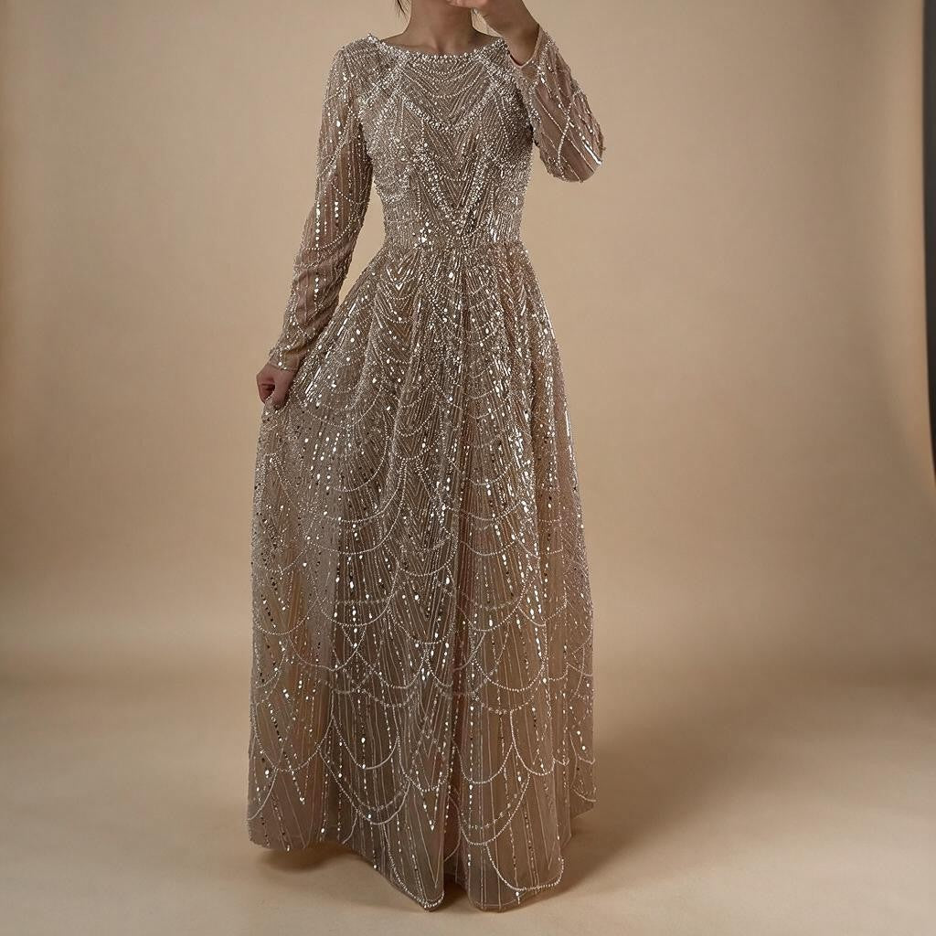Wine Red Long Sleeves Muslim A-line Evening Dress Pearls Beaded Party Gowns for Women Plus Size Customized DLA72738B | Nightbubo