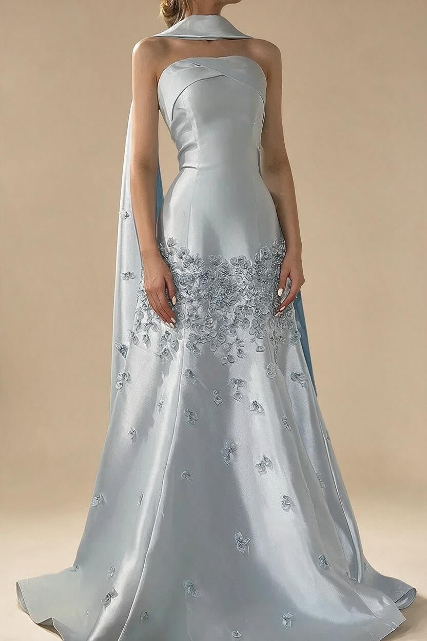 Baby Blue Satin Mermaid Dubai Evening Dress Appliques Formal Party Gowns for Women DLA72483A Customized | Nightbubo