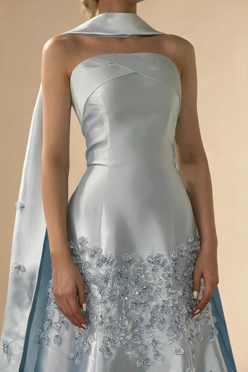 Baby Blue Satin Mermaid Dubai Evening Dress Appliques Formal Party Gowns for Women DLA72483A Customized | Nightbubo