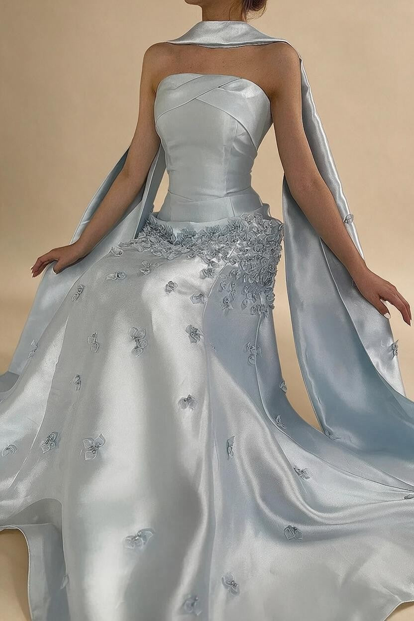 Baby Blue Satin Mermaid Dubai Evening Dress Appliques Formal Party Gowns for Women DLA72483A Customized | Nightbubo