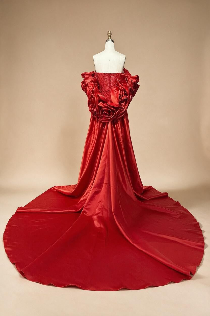 Red Strapless Mermaid Pearls Beaded Evening Dresses with Long Cape Wedding Party Gowns DLA72585A Customized | Nightbubo