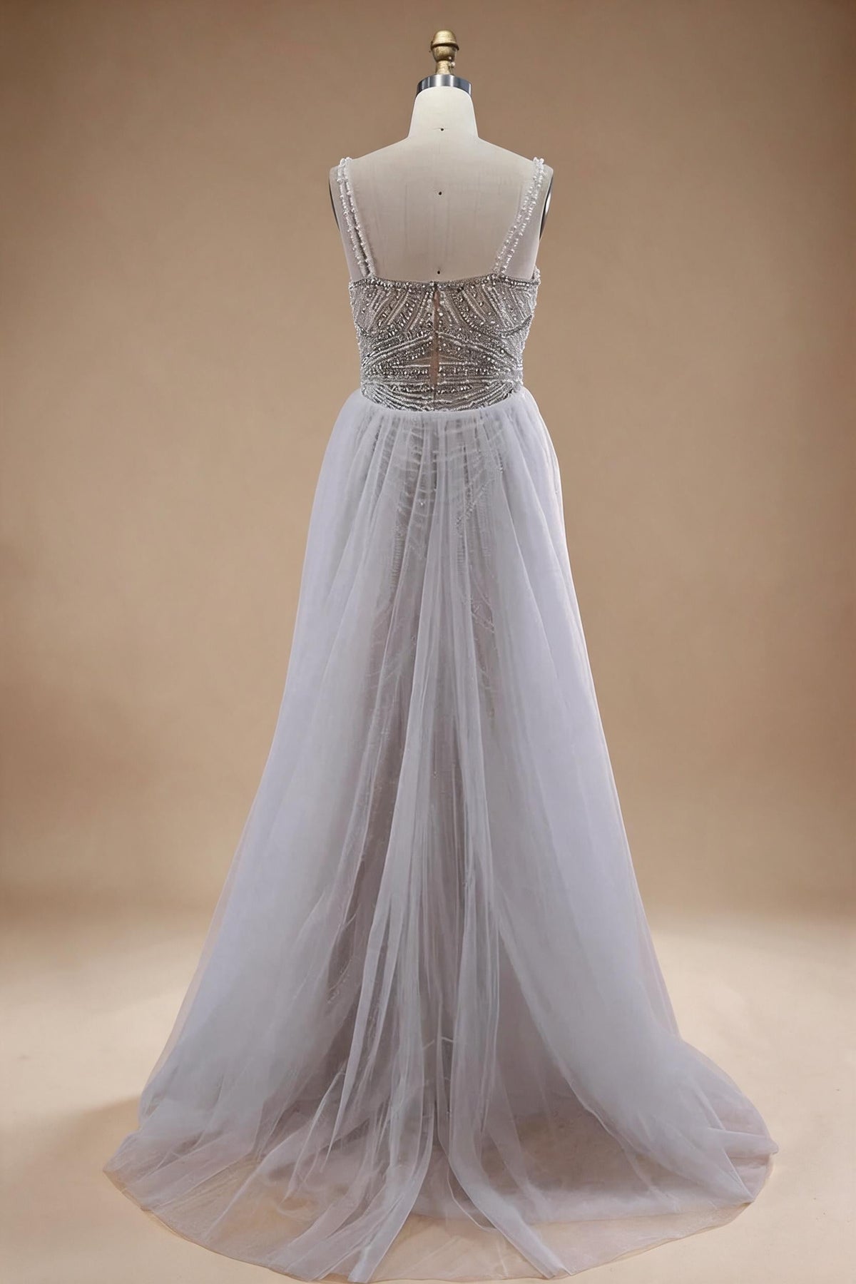 White Nude V-neck Sleeveless Mermaid Beaded Evening Dress with Overskirt Wedding Party Gowns DLA72253A Customized | Nightbubo