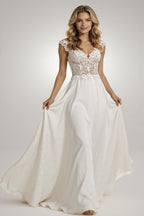 Modern V-Neck Wedding Dresses Lace Appliques Chiffon Backless Boho A-Line Bride Gown Backless Sweep Train Vestido de novia