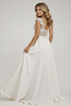 Modern V-Neck Wedding Dresses Lace Appliques Chiffon Backless Boho A-Line Bride Gown Backless Sweep Train Vestido de novia