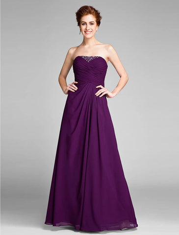 Etuikleid/Säulenkleid für die Brautmutter, wandelbares Kleid, trägerlos, bodenlang, Chiffon, ärmellos, nein, mit Kristallen, seitliche Drapierung