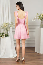 Biztunnel Pink Short A-line Sweetheart Tulle Beading Formal Prom Dresses