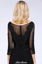 Black 3/4 Sleeves Beads A-Line Appliques Bridesmaid Dresses Tulle Party Dress