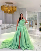 Vestidos de noite compridos, sem mangas, pretos, com corte A e racha