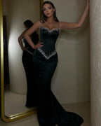 Black Long Sweetheart Mermaid Beaded Straps Evening Dress