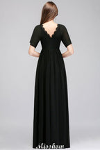 Black Chiffon A-line Bridesmaid Dress V-Neck Floor Length