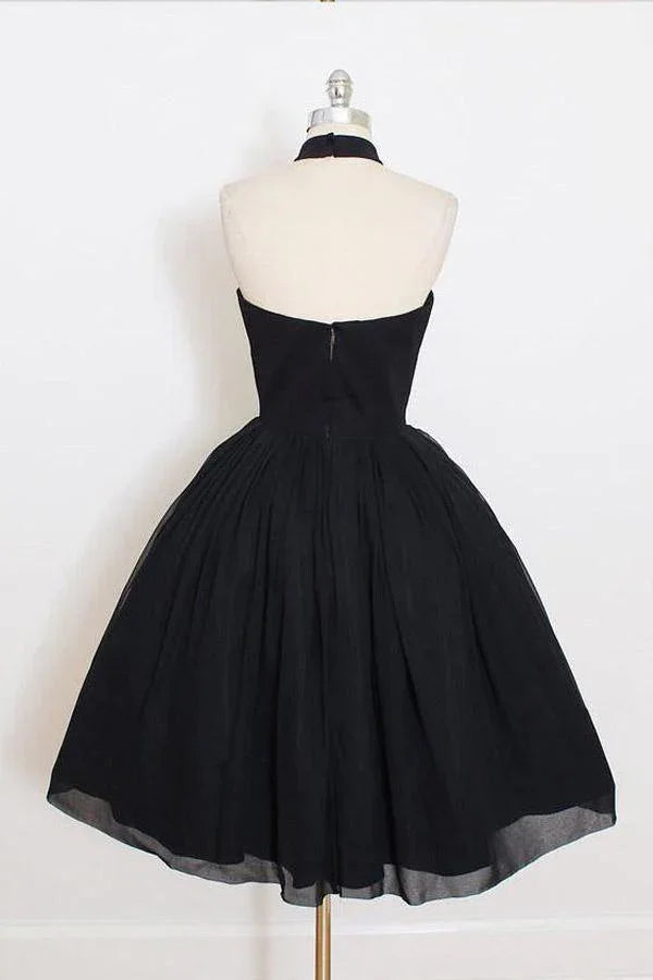 Schwarzer Halter Einfaches Kurzes Heimkehr-Partykleid PD106
