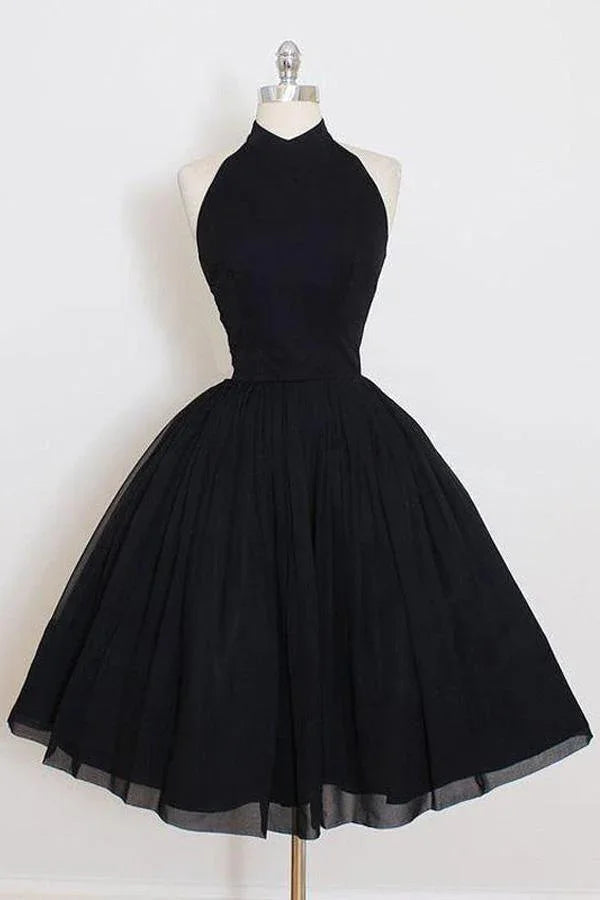 Schwarzer Halter Einfaches Kurzes Heimkehr-Partykleid PD106