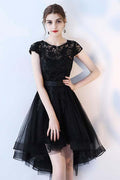 Vestido de baile curto de renda preta, comprimento até ao chão, vestidos de festa PD152