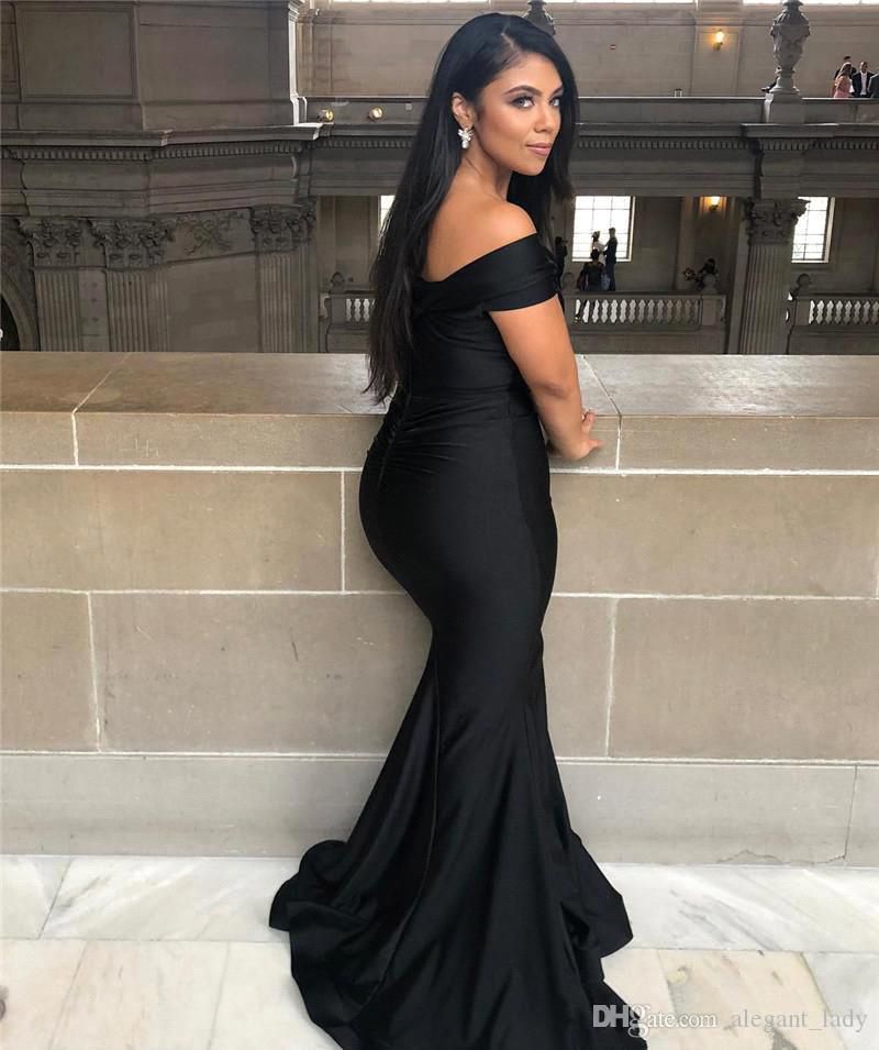 Black Long Mermaid Off-the-shoulder Backless Prom Dress