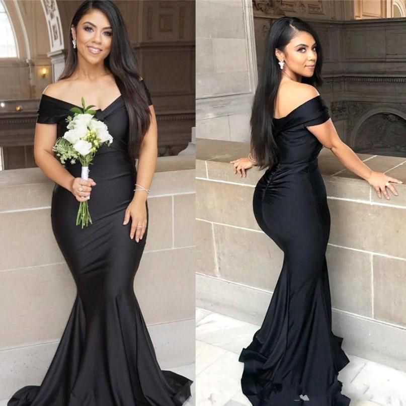 Black Long Mermaid Off-the-shoulder Backless Prom Dress