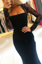 Black Long Sleeves Mermaid Lace Backless Formal Prom Dress