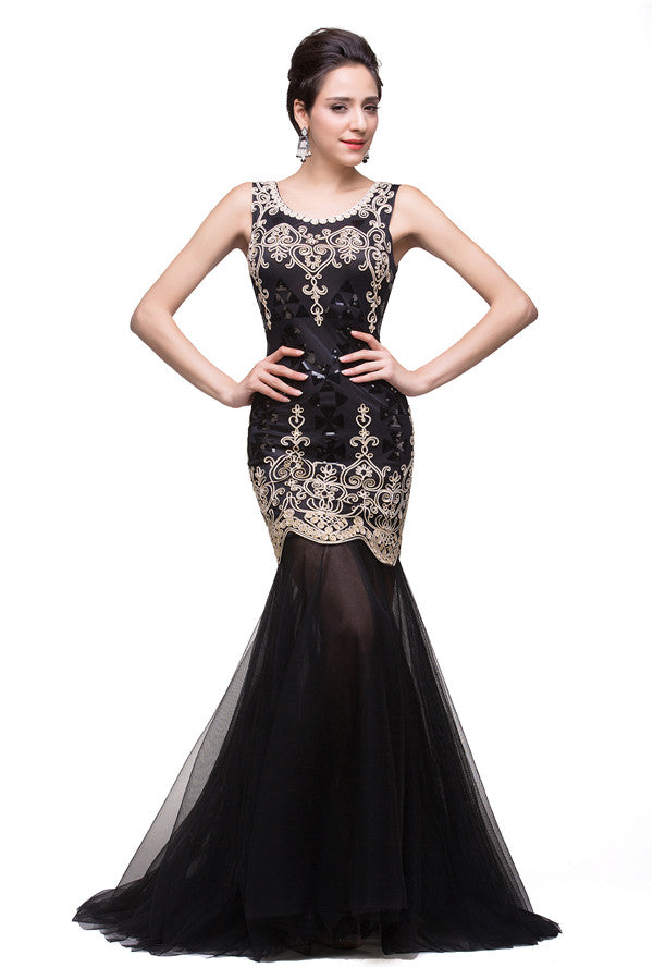 Black Scoop Sweep-length Mermaid Formal Dresses