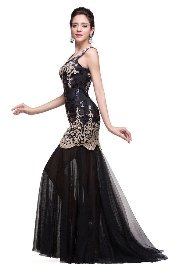 Black Scoop Sweep-length Mermaid Formal Dresses
