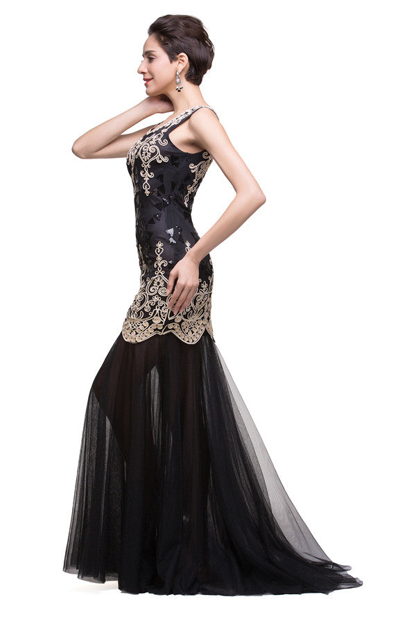Black Scoop Sweep-length Mermaid Formal Dresses